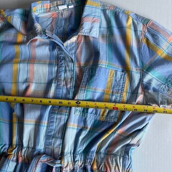Gap Sz 14 Short Sleeve Plaid Romper Drawstring Waist Pockets Button Down - Picture 12 of 14